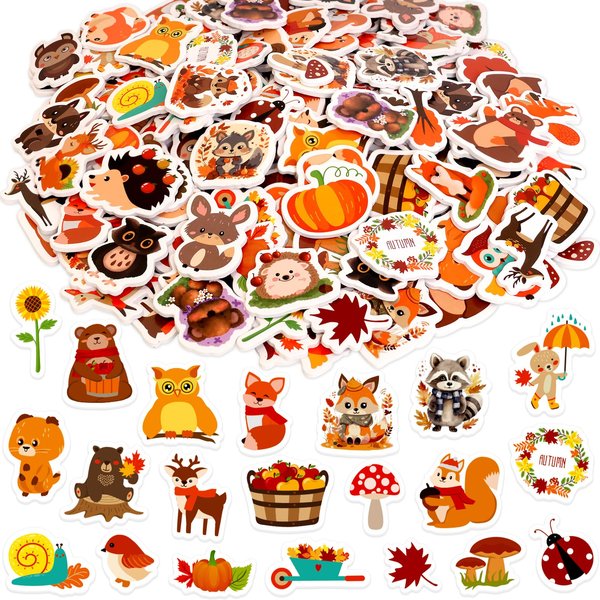 Fall Foam Stickers Animal Pumpkin Self Adhesive Sticker for Kids Autumn Craft Supplies Art Scrapbook Decors Thanksgiving Party Favors 200 Packs