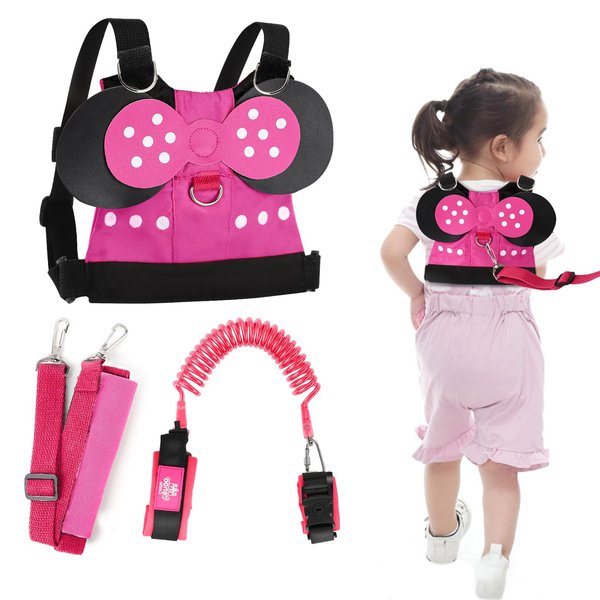 Toddlers Leash for Walking + Anti Lost Wrist Link Safety Wrist 4 in 1 for Toddlers, Child, Babies & Kids, Safety Harness Kids Walking Wristband Assistant Strap Belt (Pink Minnie Toddler Leash)