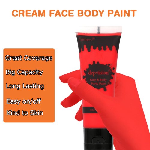 Depvision Face and Body Paint 1.7oz Cream Makeup 50ml Water Based Face Painting Special Effects For Adults Children Kids Halloween Christmas Party Stage Cosplay (Red)