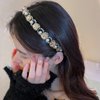 Wiwpar Rhinestone Padded Headband Baroque Crystal Pearl Beaded Headbands Elastic hairbands for Women Girls Bar Party Prom Hair Jewelry Accessories (Lotus color)
