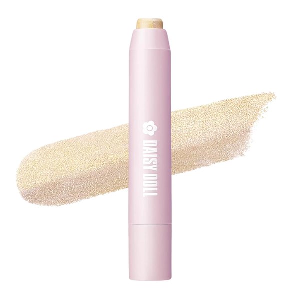 Daisy Doll Dual Color Eyeshadow Stick, Japanese Two-Tone Cream Eyeshadow Pencil, Long-Lasting & Moisturizing, Highly Pigmented Eye Makeup for Easy Glide, 0.74 Oz, Pinkish Silver