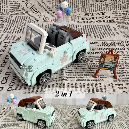 HOUXIPUPY Mini-Cabriolet Car Building-Blocks Set- Technic Mini 2 in 1 Vehicle Vacation Car Model Construction Building Blocks Collection Set 779 PCS for Adults and Family