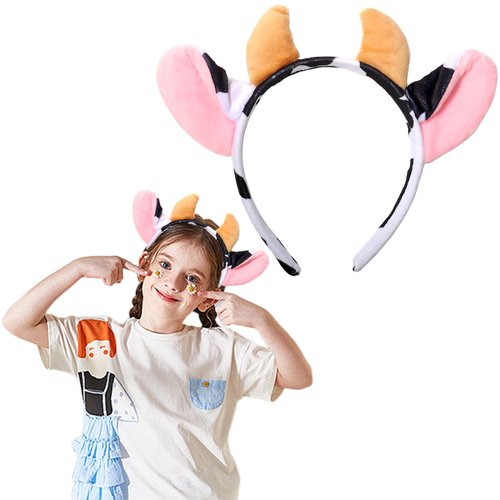 Kistreao Cow Ears Headband Cow Horns Hair Bands Cute Animal Ear Hair Accessories for Women Girls Halloween Cosplay Costume Festival Party Supplies