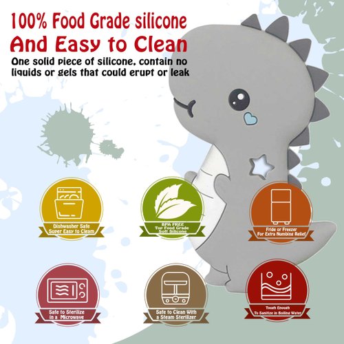 Teething Toys 3-6 Months, Teethers for Babies 3-6 6-12 Months for Teething Relief, Baby Teether Teething Toys 100% Silicone, Newborn Infant Sensory Baby Toys 0-6 Months,bebe mondo (Dino)