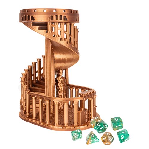 JstFrU DND Dice Tower with Tray for Role Playing Game,Dungeons and Dragons,D&D,TRPG,7PCS Dice Included,Perfect Ancient Roman Castle Theme Dice Rolling Tower (Red Copper Color)