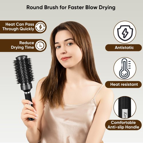 Kertiberif Round Brush for Blow Out, Round Hair Brush for Blow Drying, Nano Ceramic & Ionic Tech Barrel Brush with Boar Bristles for Styling, Curling, Adding Volume (2.9 Inch, Barrel 1.7 Inch)