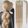 Tinashe Ponytail Extension Human Hair 100% Remy Human Hair Wrap Around Ponytail Hair Extension Long Straight Clip in Ponytail Hair Piece with Magic Paste For Women Highlight #16/613 (#16/613, 20inch)