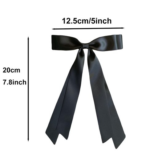 2PCS Silky Satin Ribbon Bow Hair Clips for Women Bowknot Hair Ponytail Holder Accessories for Women Girls Toddlers Teens Kids Party Wedding Prom Daily Outfits (Black+Brown)