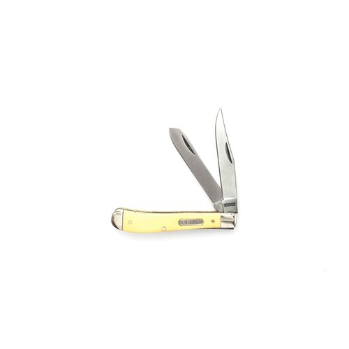 Schrade Old Timer 94OTY Gunstock Trapper 6.9in S.S. Traditional Folding Knife with 3in Clip Point Blade and Yellow Handle for Outdoor, Hunting, Camping and EDC