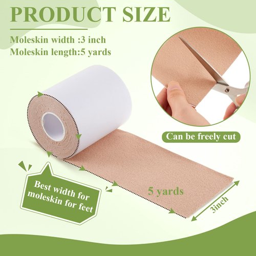 Trelaco 3 Rolls 3 Inch x 5 Yards Moleskin Tape Moleskin Roll Moleskin Adhesive Pads Soft Cotton Adhesive Moleskin Tape Soft Plush Moleskin Skin Patch for Feet, Skin, Shoes, Body, Baby