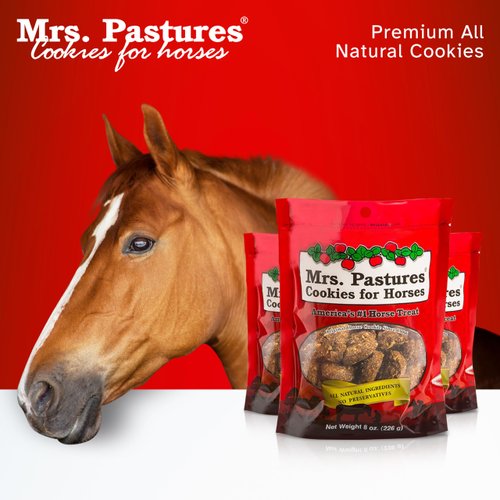 Mrs Pastures Cookies and Treats for Horses - Premium Horse Treats - Made with Apples, Oats, and Rolled Barley - Preservative Free - All Natural Ingredients - No Corn or Soy - Made in USA - (8oz Bag)