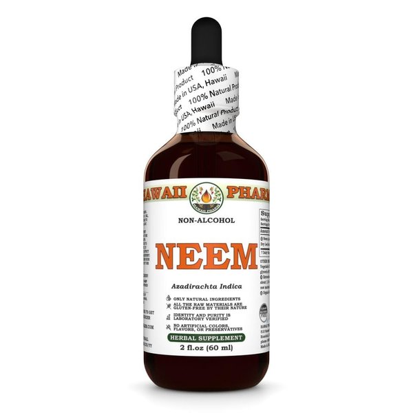 Neem Alcohol-Free Liquid Extract, Organic Neem (Azadirachta Indica) Dried Leaf Glycerite Natural Herbal Supplement, Hawaii Pharm, USA 2 fl.oz