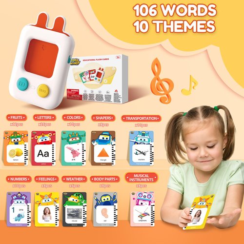 Super Wings Toddler Flash Cards, 106 Words Flash Cards for Toddlers 3-5, 10 Themes Kids Educational Toys, Preschool Learning Flash Cards for Toddlers 3-5 Years, Early Learning Toys for Boys Girls