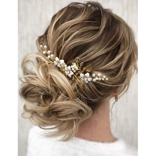fxmimior Bride Rhinestones Floral Hair Pins Leaf Flowers Floral Boho for Wedding Bridal Clips Rhinestones Crystal Prom Hair Accessories Bridesmaids Gift Set of 3 (Rose gold)