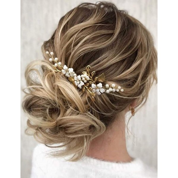 fxmimior Bride Rhinestones Floral Hair Pins Leaf Flowers Floral Boho for Wedding Bridal Clips Rhinestones Crystal Prom Hair Accessories Bridesmaids Gift Set of 3 (Rose gold)