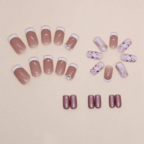 24PCS Valentines Day Press On Nail Short Square French Tip Fake Nails Glitter Heart With Rhinestones Designs Artificial False Nails Romantic Full Cover Acrylic Nails Stick on Nails for Women and Girls