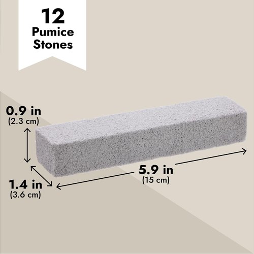 12-Pack Pumice Stones for Cleaning - Toilet Bowl Cleaner and Scouring Sticks for Pool and Kitchen (Gray)