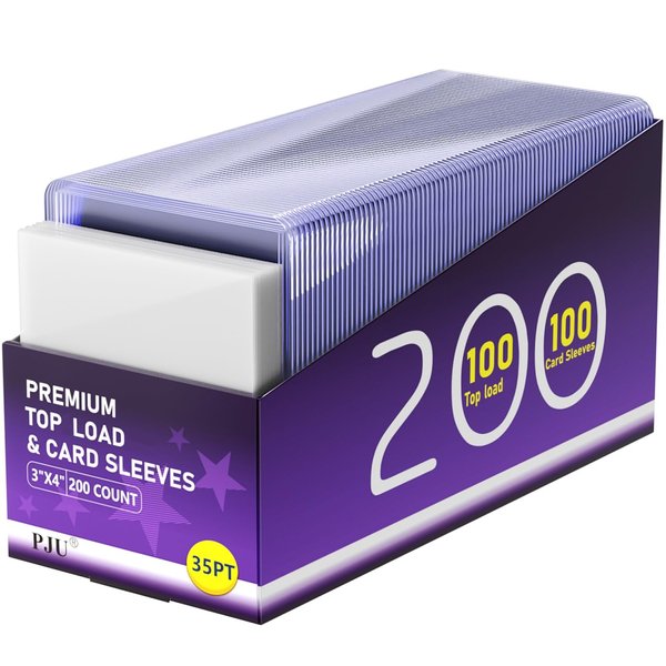 200 Card Sleeves Top Loads for Cards, Toploads for Cards, Baseball Card Sleeves Hard Plastic, 3" x 4" Baseball Card Protectors, Trading Card Sleeves Card Holder (100 Hard Sleeves + 100 Clear Sleeves)