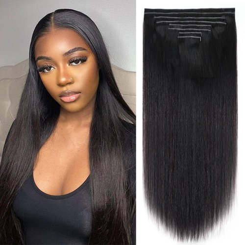 Mihugass Injected Clip in Extension Human Hair Straight Clip Ins Full Head for Women Brazilian Invisible Clip in Hair Extensions Natural Color 8 Pcs with 18 Clips 120g/Set(20 inch)