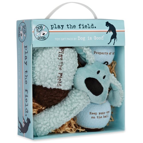 Dog Is Good 4-Piece Dog Toy Gift Box – Play The Field Plush Toys Great for Games of Fetch to Exercise Your Dog