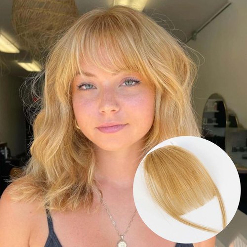 HAIRCUBE Bangs Hair 100% Human Hair Wispy Bangs, Hair Clip in Bangs, Fringe with Temples, Hairpieces for Women, Clip on Air Bangs, Hair Extension for Daily Wear Blonde 27#