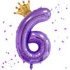 40 Inch Purple Number 6 & Mini Crown Balloon for Birthday Party Decorations, 6th Birthday Party Decorations Purple Theme Party Balloons Decorations Supplies