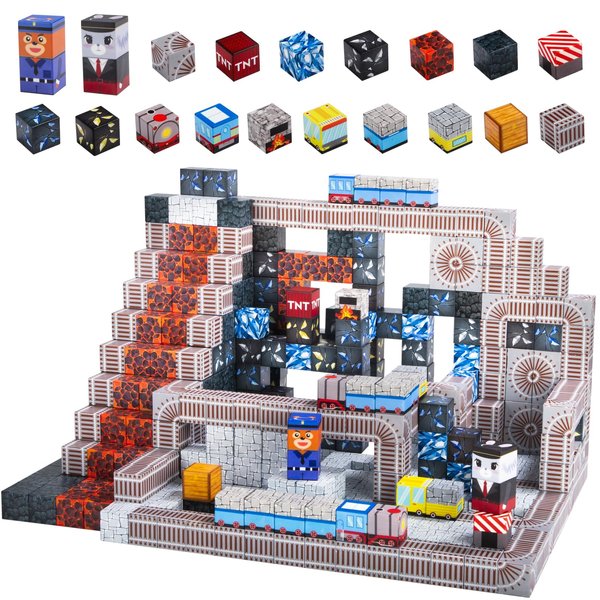 GEVINST Magnetic Blocks, Magnetic Building Blocks for Kids Ages 4-8-12, 1" Magnet Blocks Toys Train Tracks Set, Magnetic Cubes STEM Sensory Toys for 3+ Year Old Boys & Girls Christmas Birthday Gifts