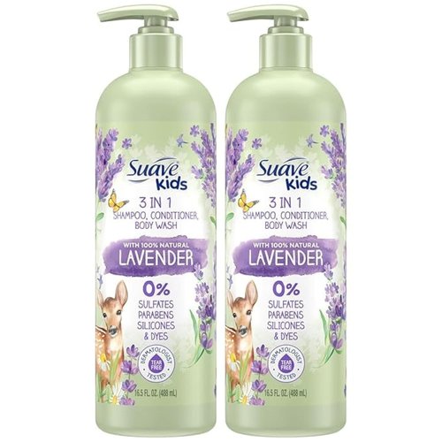 Suave Kids 3-in-1 Shampoo with 100% Natural Lavender - Tear-Free Kids Shampoo and Conditioner, Body Wash for Kids, 16.6 Fl Oz