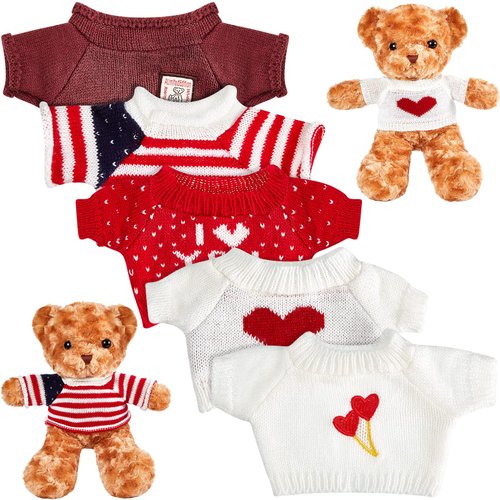 Junkin 5 Pcs Doll Clothes Bear Clothes Cute Stuffed Animal Clothing Doll Accessories Cotton Plush Toy Clothes Bear Sweater Outfit Fit Most 14 - 18 Inch Bears Animal Plush Dolls Valentine's Day Gifts