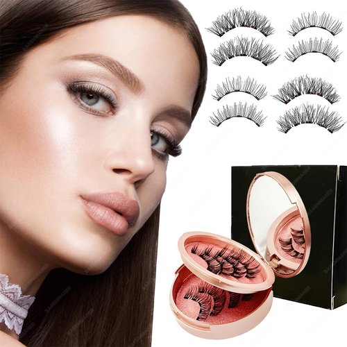 BASEMMAHER Magnetic Eyelashes without Eyeliner, 3D Dual Magnetic False Eyelashes Natural Look Extension Light Weight & Reusable Magnetic Eyelashes Kit with Applicator Tweezers No Glue Needed