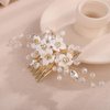 Teyglen Flower Bride Wedding Hair Comb Crystal Bridal Side Comb Gold Rhinestone Pearl Hair Piece Leaf Flower Headpiece Floral Hair Accessories for Women (Gold)