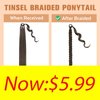 HANNE 34 inch Long Box Braided Ponytail with Sparkling Tinsel Hair Ponytail for Black Women Hair Tie Wrap Around Tinsel Ponytail Extension (8/10#)