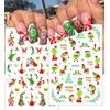 12Sheets Christmas Nail Art Stickers Green Fun Cartoon Santa Claus Designs Nail Decals Xmas Tree 3D Self-Adhesive Winter Holiday Nail Decoration Xmas DIY Manicure Accessories Supplies for Women Kids