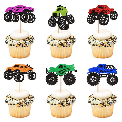Ercadio 24 Pack Truck Car Cupcake Toppers Picks Truck Car Theme Birthday Party Decorations Baby Shower for Boys Girls Cake Decorations for Kids Birthday Party Decorations Supplies