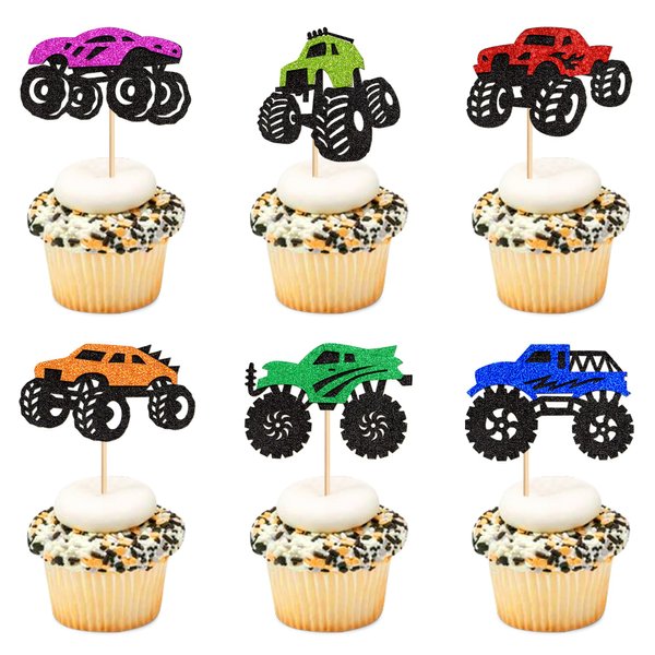 Ercadio 24 Pack Truck Car Cupcake Toppers Picks Truck Car Theme Birthday Party Decorations Baby Shower for Boys Girls Cake Decorations for Kids Birthday Party Decorations Supplies