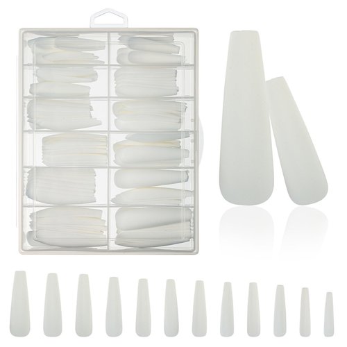 AddFavor XXL Extra Long Press on Nails Coffin Matte Fake Nails Full Cover Acrylic False Nails 12 Sizes 120pcs White Nail Tips for Women Fingernails Manicure Design