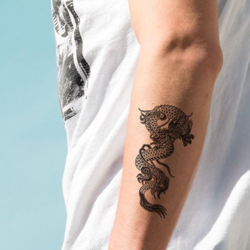 Oottati 2 Sheets Small Tiny Temporary Tattoo Stickers Arm Black Dragon Totem