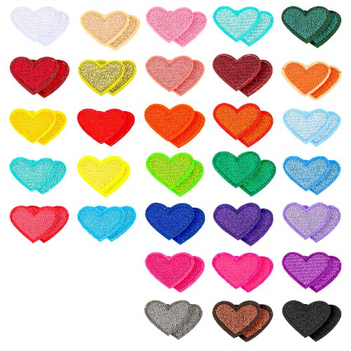Teaaha 62 PCS Heart Patch Mini Heart Iron on Patches Cute Embroidered Sew on Love Applique Patches for Jeans Jackets Hats Bags Backpacks Clothes DIY Craft Repair Decorations(31color)