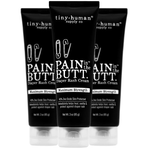 Pain in The Butt MAX Diaper Rash Cream, 3oz, 40% Zinc Oxide, 3-Pack, Natural Ingredients, Petrolatum Free, Soothing, Rapid Relief and Protection for Baby