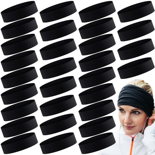 Hanaive 30 Pcs Black Headbands for Women Bulk 2 Inch Non Slip Stretchy Yoga Headband Thick sweatbands Elastic Head Wrap Holder Soft Hair Cotton Headbands Hair Accessories for Sports Yoga Running