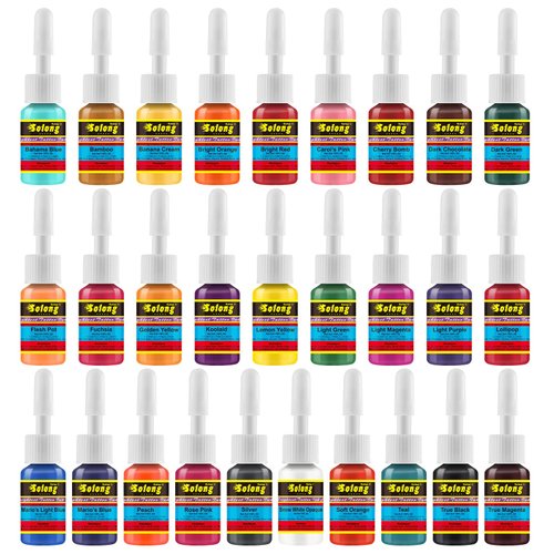 Solong Tattoo Ink Set 28 Colors Pigment Kit 1/6oz (5ml) Tattoo Supply Ink for Tattoo Kit TI1001-5-28