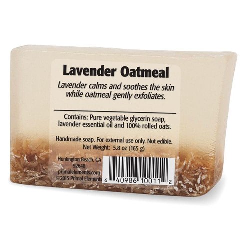 Primal Elements Glycerin Bar Soap | Helps All Skin Types, Sensitive, Oily & Dry Skin | NO PARABENS, VEGAN, GLUTEN FREE, 100% VEGETABLE BASE - (Lavender Oatmeal)
