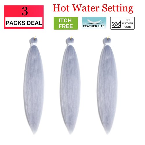 Braiding Hair Pre Stretched 30 Inch Silver Gray Braiding Hair 3 packs Professional Crochet Hair Extensions Yaki Straight High Temperature Synthetic Fiber for Braids（30",A40)