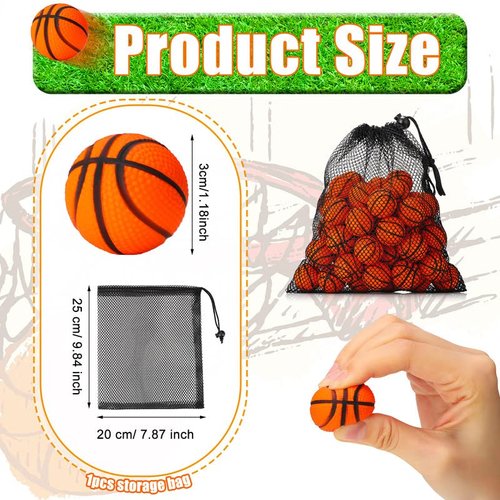 Civaner 60 Pcs Basketball Party Favors Mini Small Basketballs Bouncy Stress Sports Balls with Drawstring Bag for School Party Carnival Reward Toys Game Decorations