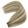 YoungSee Sew in Hair Extensions Real Human Hair Highlight Human Hair Weft Extensions Light Brown with Blonde Highlight Smooth Weft Hair Extensions Real Human Hair no Tangle 20Inch 100G
