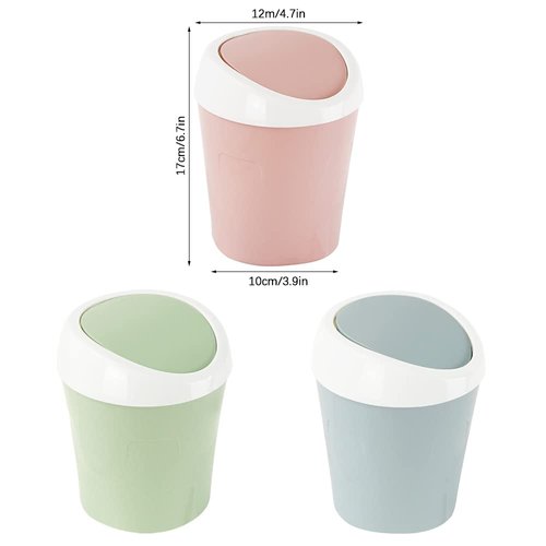 SITAKE Mini Swing Lid Desktop Trash Can, Blue + Green + Pink, Plastic, 3 Colors, 180 Count