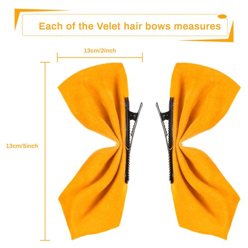 Whaline 4 Pairs Velvet Hair Bows and Barrettes in Mix Colors - 8 Non-Slip Bowknot Hair Clips and Pins for Girls Women (Red, Yellow, White, Black)