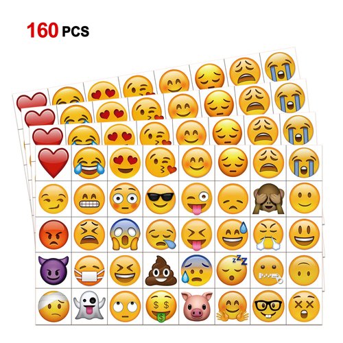 Emoticon Temporary Tattoo(160pcs 2inch), Konsait Funny Emoticon Tattoos Body Stickers for Kids Emoticon Party Favors Supplies with Heart Smirk