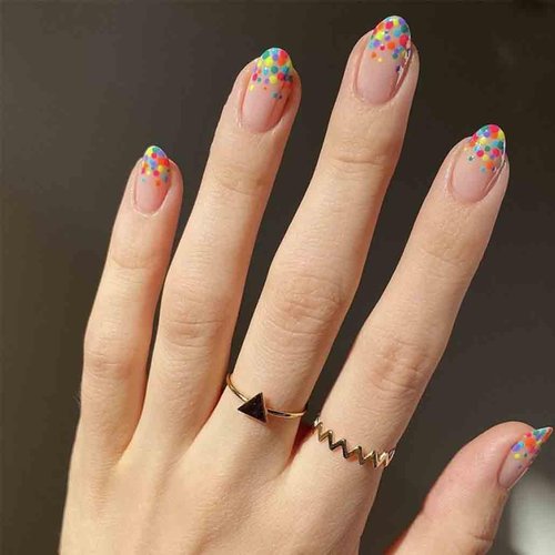 Foccna Almond Press on Nails Acrylic Medium Fake Nails Colorful Nails Women's False Nails with Design Nail Tips for Women&Girls 24PCS