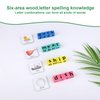 Wooden Blocks Spelling Game, Matching Letter Game Alphabet Learning Crossword Puzzle with Reading Wooden Blocks Sight Flash Cards Storage Bag Word Builder Educational Toy for Kids Age 3 4 5+